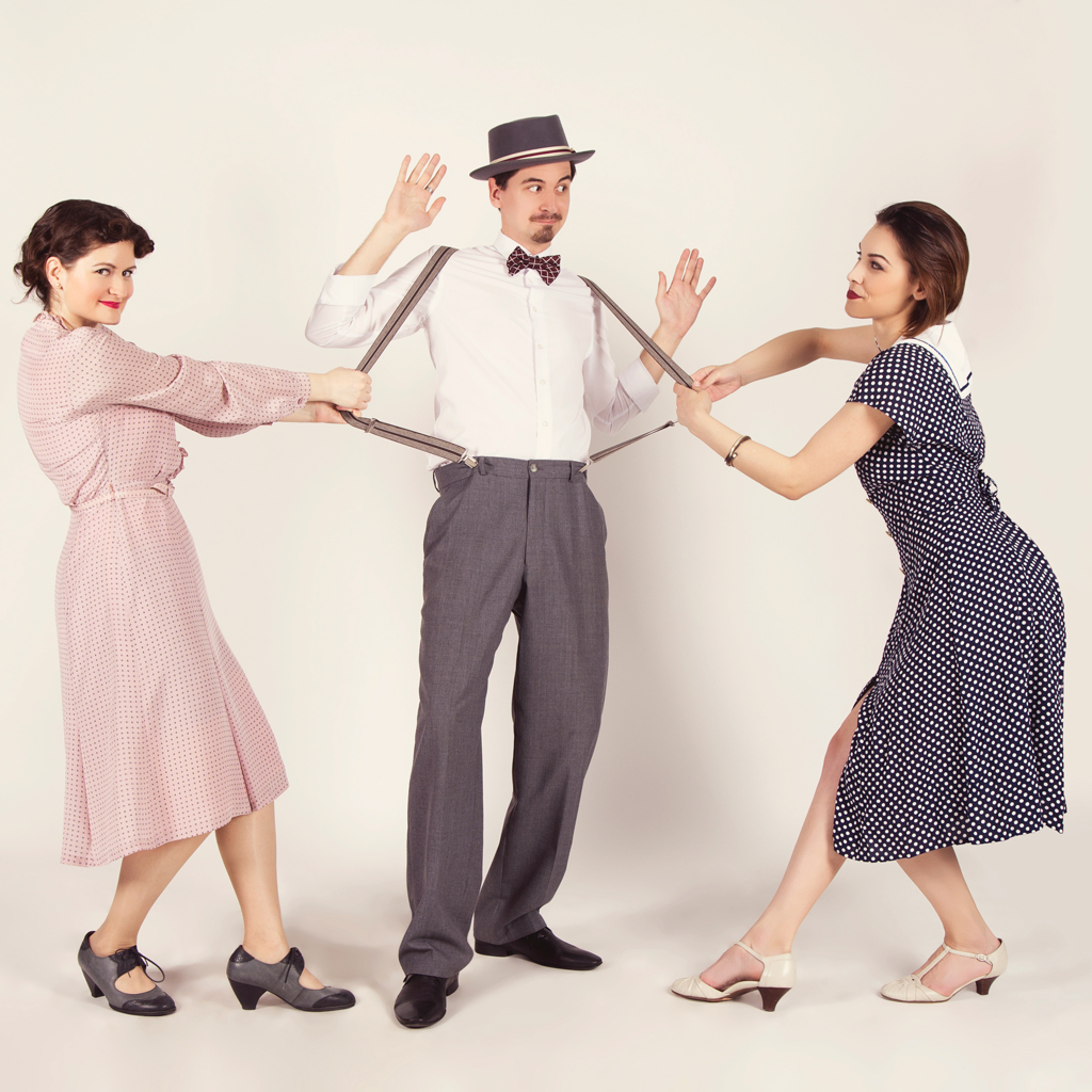 30s lindy hop, guy and two girls