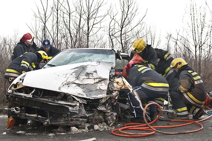 Fireman saving from car crash
