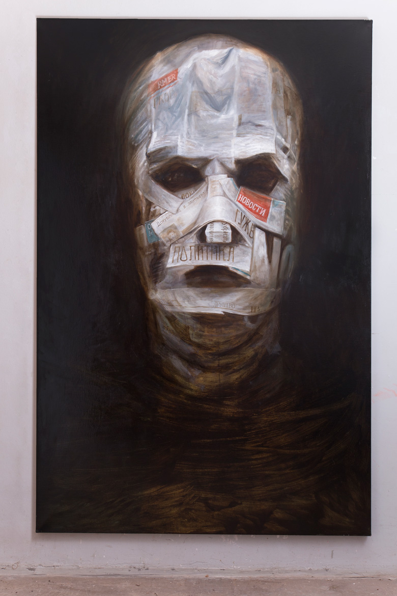 Face covered with newspapers Oil Painting