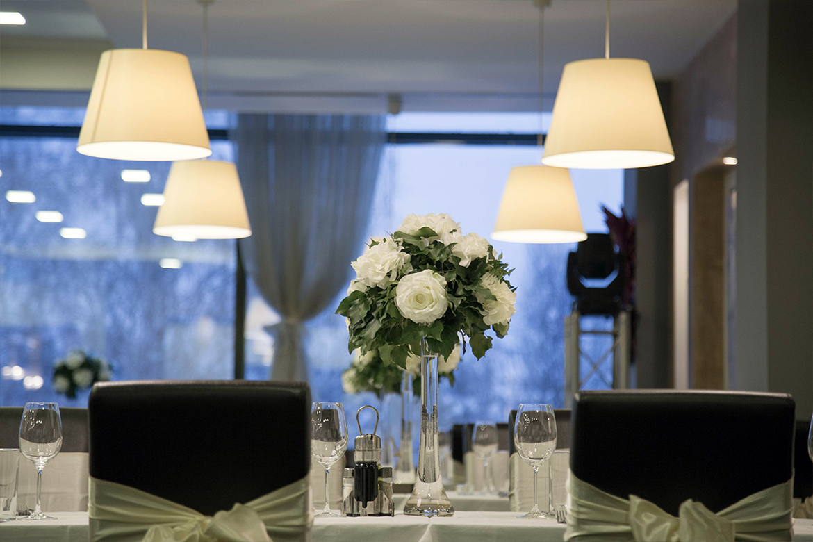 Restaurant interior with wedding decorations