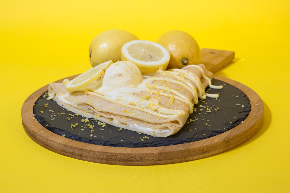 Lemon creme and ice-cream on crepe